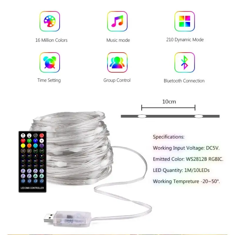 Instalatie Craciun 200 Smart Led, RGB, 20m, APP , telecomanda, USB, jocuri de lumini in functie de ritm muzica