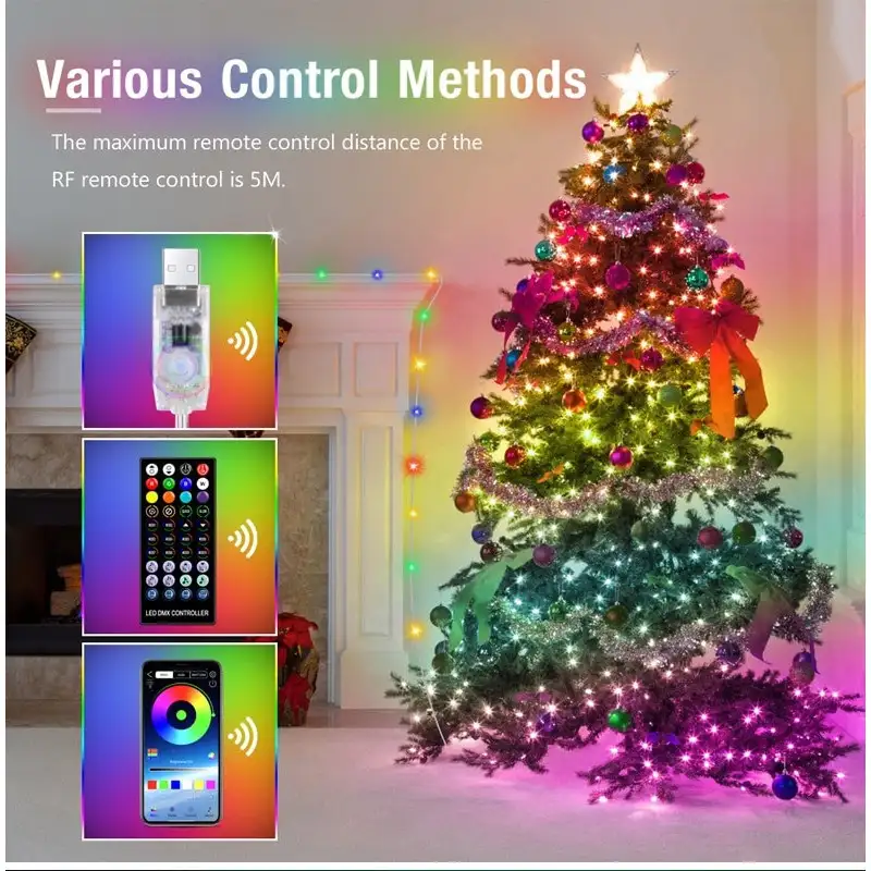 Instalatie Craciun 200 Smart Led, RGB, 20m, APP , telecomanda, USB, jocuri de lumini in functie de ritm muzica