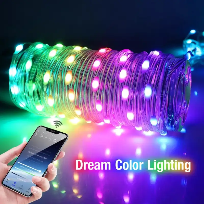 Instalatie Craciun 200 Smart Led, RGB, 20m, APP , telecomanda, USB, jocuri de lumini in functie de ritm muzica