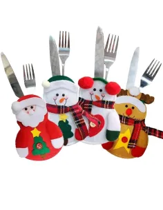Set 4 huse decorative pentru tacamuri, modele de Craciun