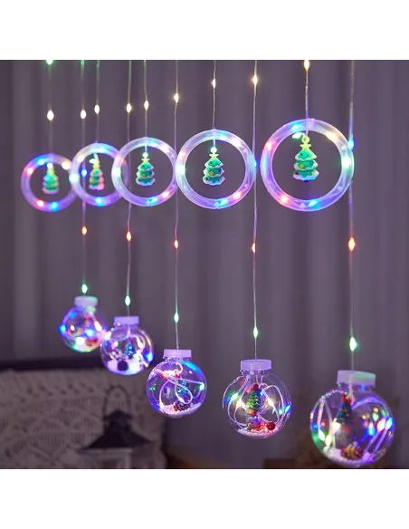 Instalatie perdea cu globuri si cercuri cu braduti, 10 decotiuni, 2.5m ,diverse culori