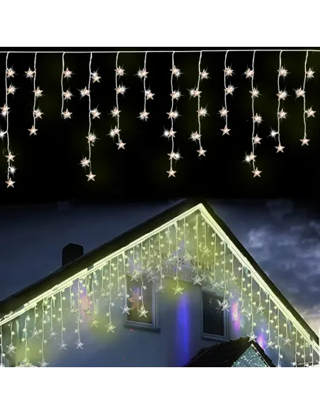 Instalatie Perdea turturi cu stele luminoase, 3M, banda led turnat, 8 jocuri de lumini, Interconectabila, IP44, 2025
