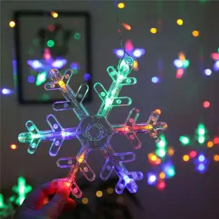 Instalatie perdea cu fulgi si stele, 3x1m, alb 2