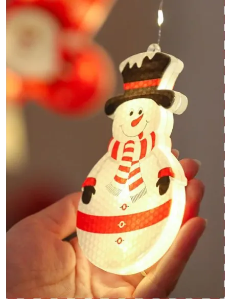Perdea LED de Crăciun 3 metri, cu 10 figurine festive: Stea, Fulg de Nea și Moș. Disponibilă alb cald sau multicolor, interconec
