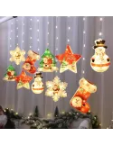 Perdea LED Crăciun 3x1m – 10 Figurine (Stea, Fulg de Nea, Moș), Multicolor, Interconectabilă