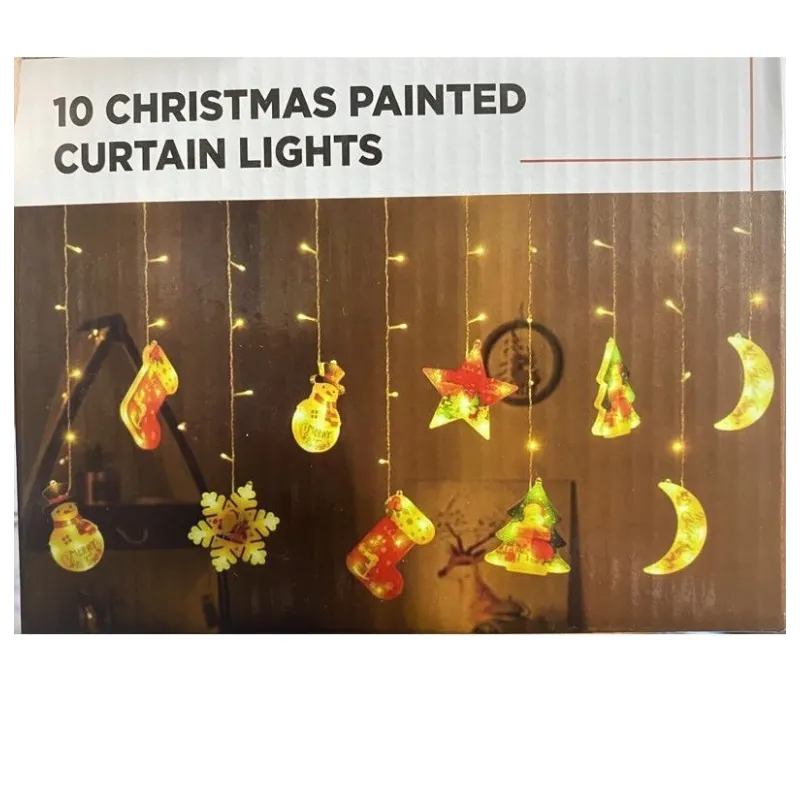 Perdea LED Crăciun 3x1m – 10 Figurine (Stea, Fulg de Nea, Moș), Multicolor, Interconectabilă