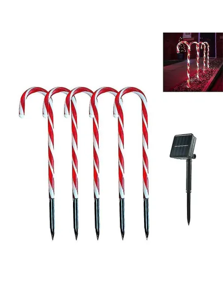 Set 5 decoratiuni luminoase solare pentru Craciun, Acadele, pentru exterior, incarcare solara