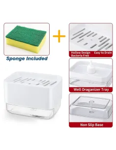 Dozator de săpun, cu pompă, pentru săpun lichid cu suport pentru burete 330ML 2