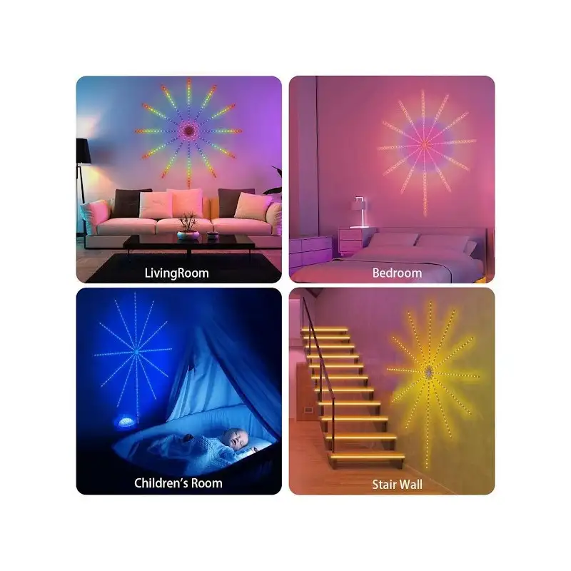 Instalatie Artificii LED Smart, RGB Muzica, telecomanda si control din smartphone, multicolor