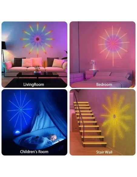 Instalatie Artificii LED Smart, RGB Muzica, telecomanda si control din smartphone, multicolor