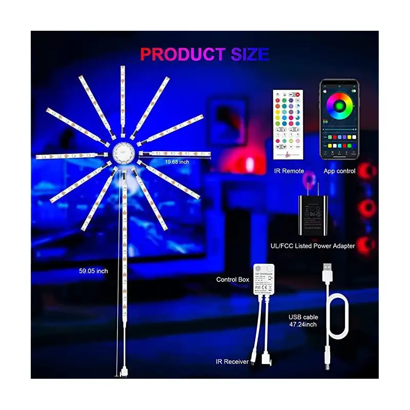 Instalatie Artificii LED Smart, RGB Muzica, telecomanda si control din smartphone, multicolor