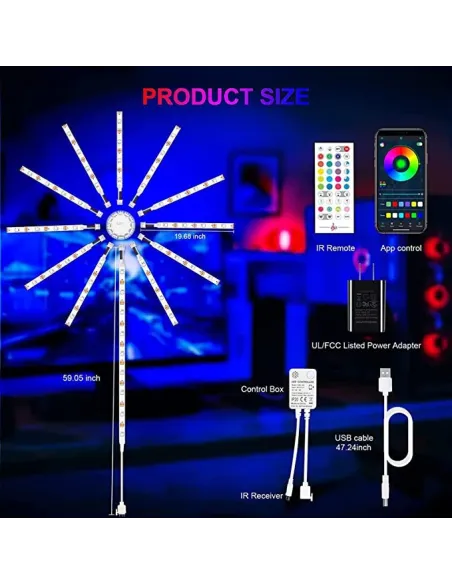 Instalatie Artificii LED Smart, RGB Muzica, telecomanda si control din smartphone, multicolor