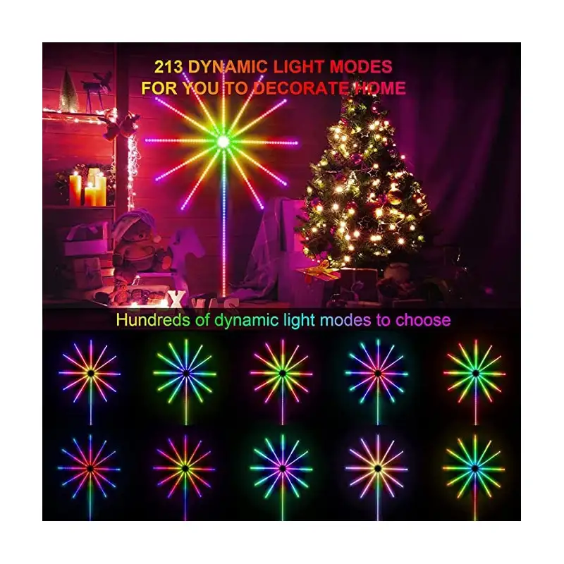 Instalatie Artificii LED Smart, RGB Muzica, telecomanda si control din smartphone, multicolor