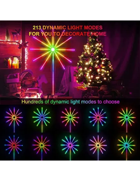 Instalatie Artificii LED Smart, RGB Muzica, telecomanda si control din smartphone, multicolor