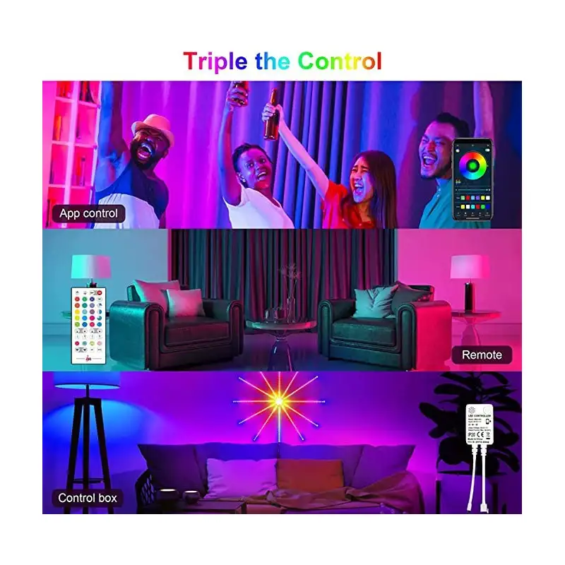 Instalatie Artificii LED Smart, RGB Muzica, telecomanda si control din smartphone, multicolor