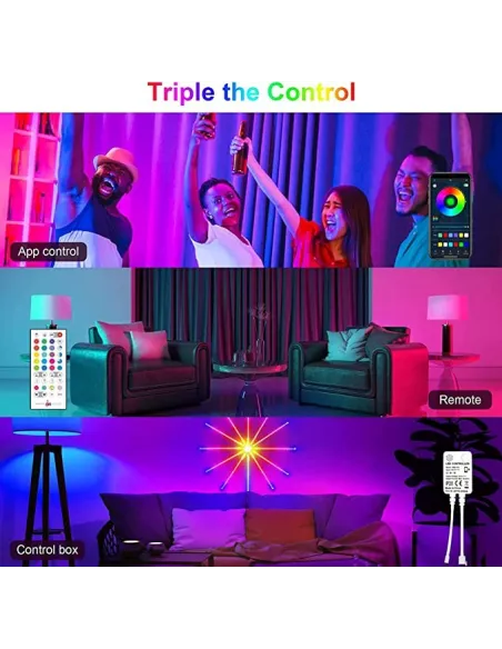 Instalatie Artificii LED Smart, RGB Muzica, telecomanda si control din smartphone, multicolor