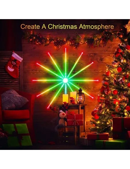 Instalatie Artificii LED Smart, RGB Muzica, telecomanda si control din smartphone, multicolor