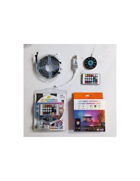 Instalatie Artificii LED Smart, RGB Muzica, telecomanda si control din smartphone, multicolor