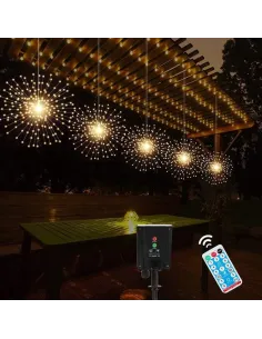 Set 5 artificii solare , 5x 100 LED fir cupru, telecomanda ,culoare alb cald