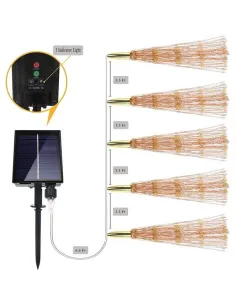 Set 5 artificii solare , 5x 100 LED fir cupru, telecomanda ,culoare alb cald 2