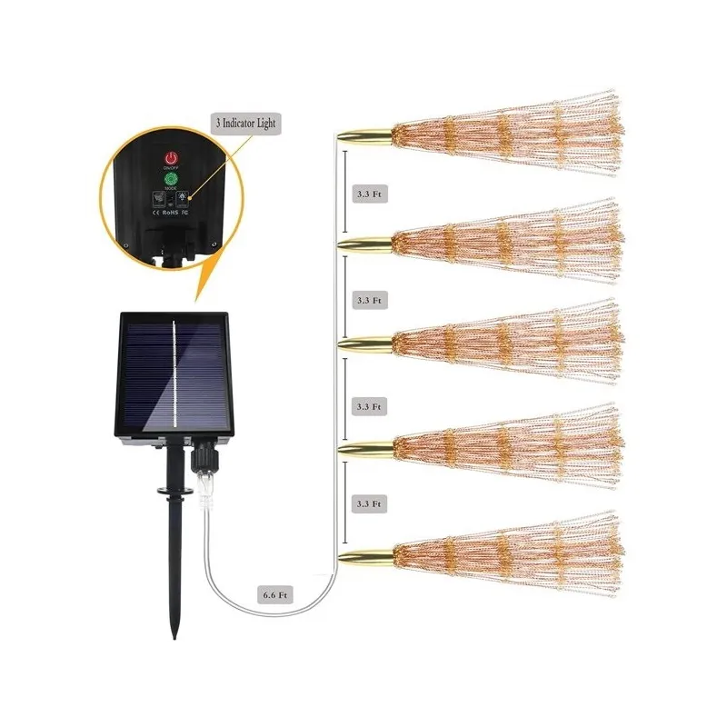 Set 5 artificii solare , 5x 100 LED fir cupru, telecomanda ,culoare alb cald