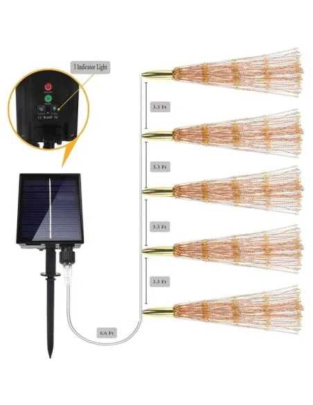 Set 5 artificii solare , 5x 100 LED fir cupru, telecomanda ,culoare alb cald