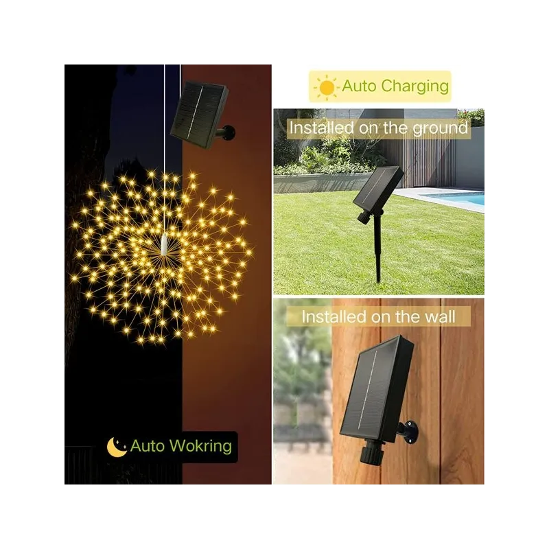 Set 5 artificii solare , 5x 100 LED fir cupru, telecomanda ,culoare alb cald