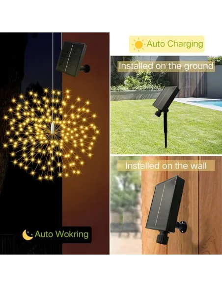 Set 5 artificii solare , 5x 100 LED fir cupru, telecomanda ,culoare alb cald