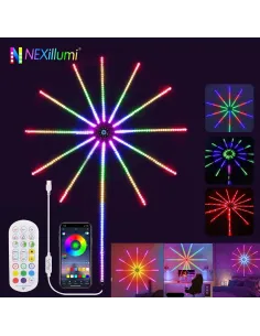 Instalatie Artificii LED Smart, RGB Muzica, telecomanda si control din smartphone, multicolor