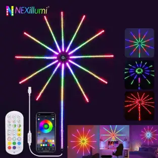 Instalatie Artificii LED Smart, RGB Muzica, telecomanda si control din smartphone, multicolor