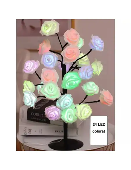 Veioza trandafir cu 24 de leduri, alb/crem, 45 cm