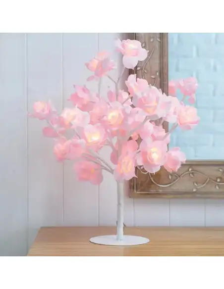 Veioza trandafir cu 24 de leduri, alb/crem, 45 cm