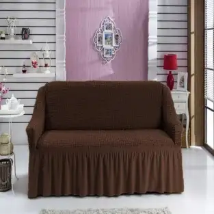 Husa cu Volane, elastica si creponata, pentru Canapea cu 3 locuri - Maro 2
