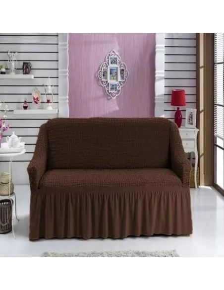 Husa cu Volane, elastica si creponata, pentru Canapea cu 3 locuri - Maro