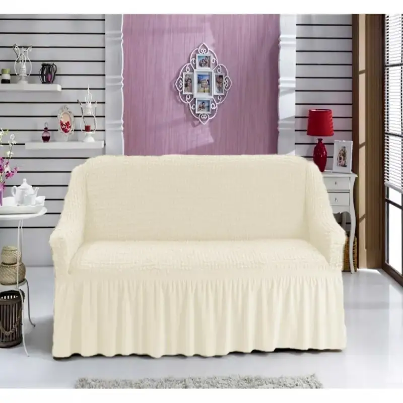 Husa Canapea 3 locuri, elastica si creponata - Bej Natur