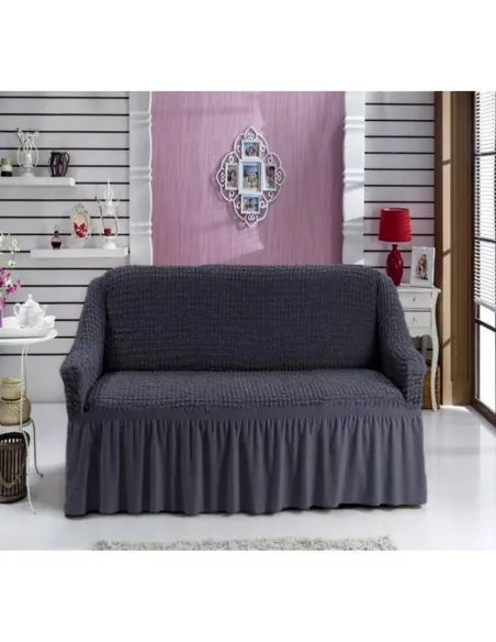 Husa cu volane, elastica si creponata, pentru canapea cu 2 locuri-Gri