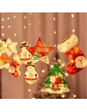 Perdea LED Crăciun 3x1m – 10 Figurine (Stea, Fulg de Nea, Moș), Multicolor, Interconectabilă