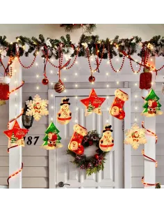 Perdea LED de Crăciun 3 metri, cu 10 figurine festive: Stea, Fulg de Nea și Moș. Disponibilă alb cald sau multicolor, interconec