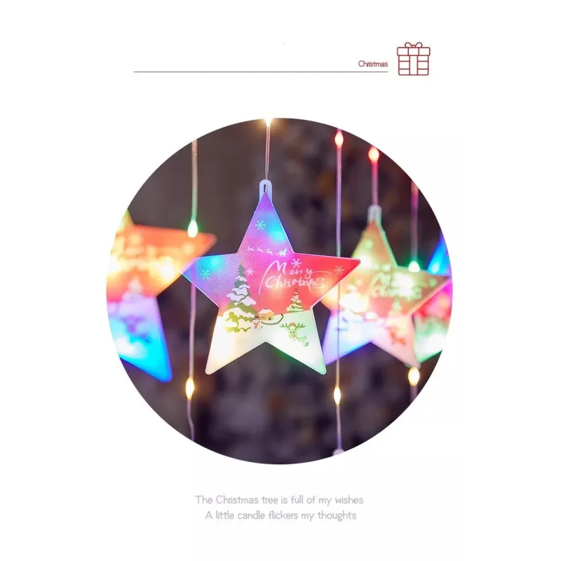 Perdea de Crăciun LED, 3M, stele si braduti, interconectabila, IP44