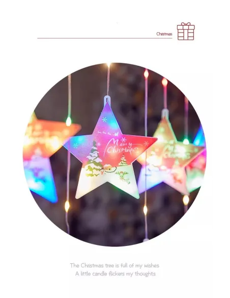 Perdea de Crăciun LED, 3M, stele si braduti, interconectabila, IP44