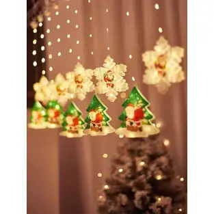 Instalatie perdea 3M, Crăciun, LED, Fulgi si Braduti, 10 decoratiuni, interconectabila, IP44 2