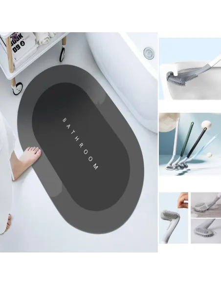 Set baie: Covor super absorbant + Perie silicon curatat toaleta