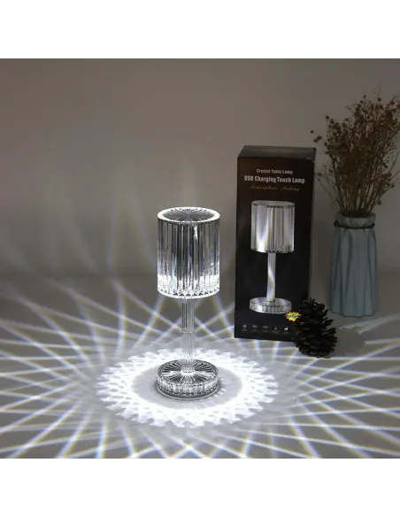 Lampa de masa wireless din cristal acrilic cu touch si incarcare prin usb