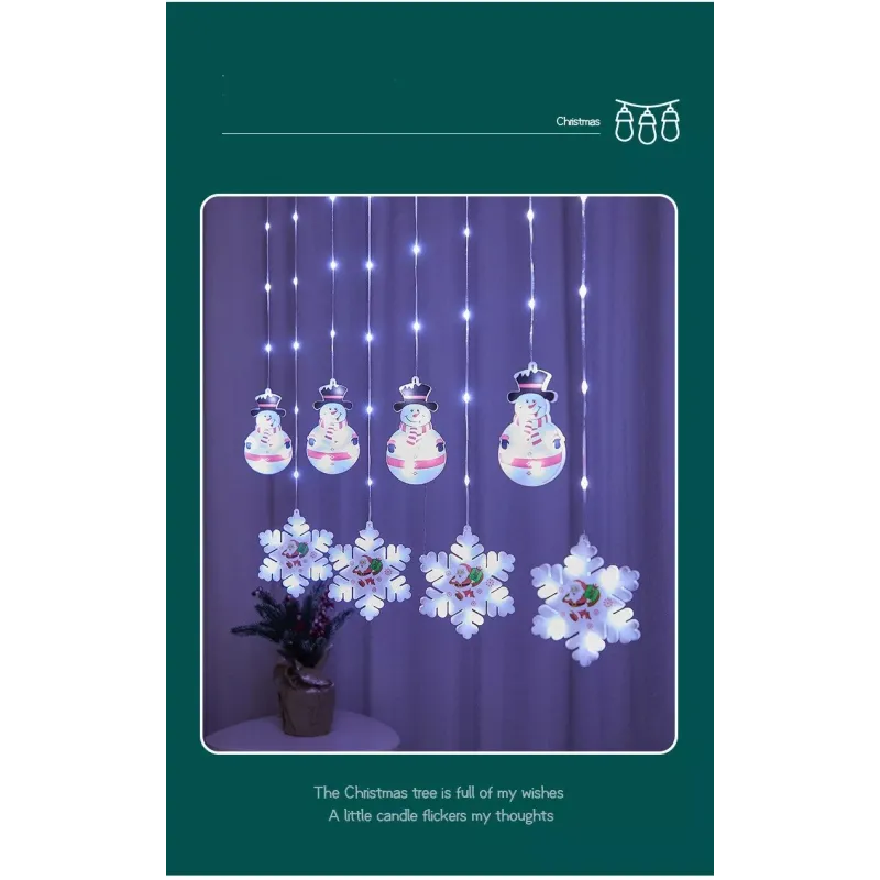 Perdea de Crăciun LED, Om de zapada si Fulg, 3M, interconectabila, de exterior/interior, LED turnat