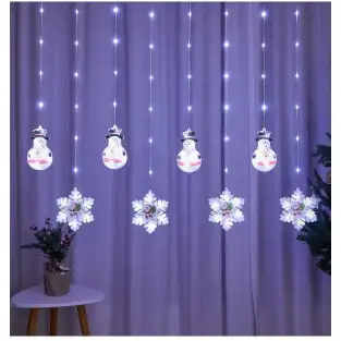 Perdea de Crăciun LED, Om de zapada si Fulg, 3M, interconectabila, de exterior/interior, LED turnat