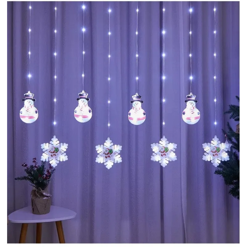 Perdea de Crăciun LED, Om de zapada si Fulg, 3M, interconectabila, de exterior/interior, LED turnat