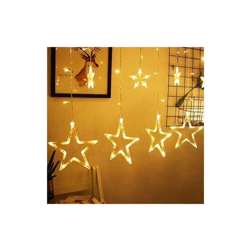 Instalatie Craciun - perdea luminoasa ploaie 12 stele, alb cald