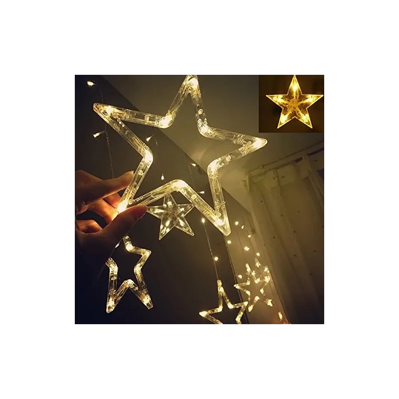 Instalatie Craciun - perdea luminoasa ploaie 12 stele, alb cald