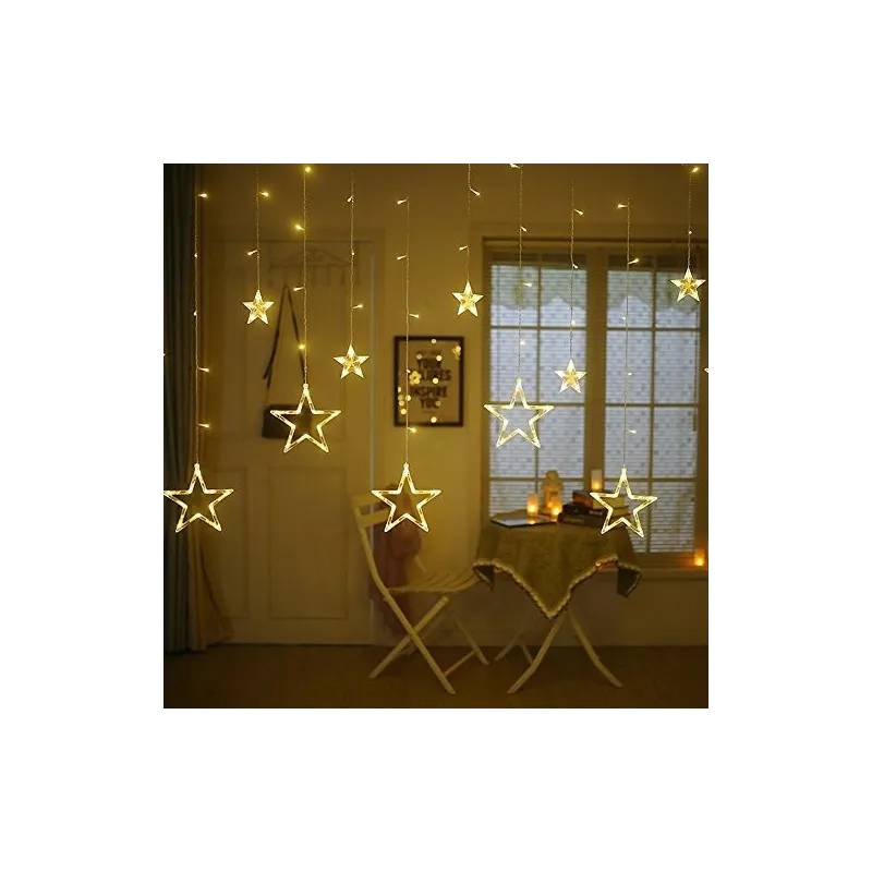 Instalatie Craciun - perdea luminoasa ploaie 12 stele, alb cald