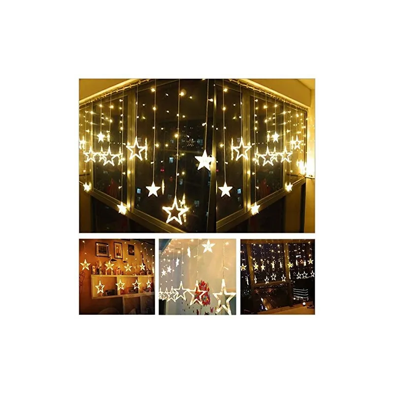 Instalatie Craciun - perdea luminoasa ploaie 12 stele, alb cald